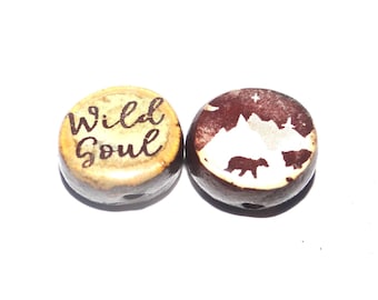 1 Ceramic Bear Double Sided Quote Bead Porcelain Handmade 13mm BB4-3