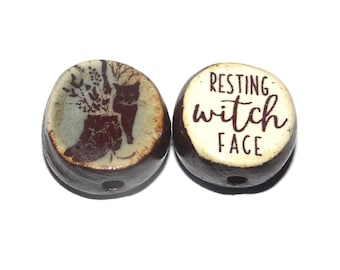 Ceramic Quote Bead Two Sided Handmade 18mm BB4-4