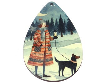 Wooden Christmas Tree Decoration Pendant Handmade 65mm MM1-2