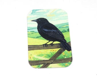 Faux Tin Raven Bird Pendant Handmade 32mm 1.25" MM5-1