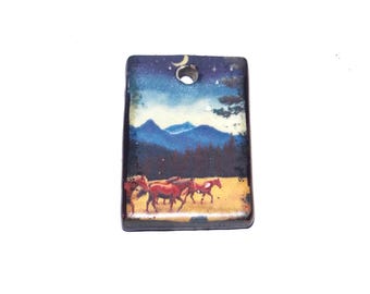 Ceramic Wild Horses Pendant Handmade Focal Porcelain 26mm CC7-1