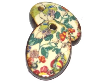 Ceramic Floral Patterned Charms Earring Bead Pair 22mm PP2-2