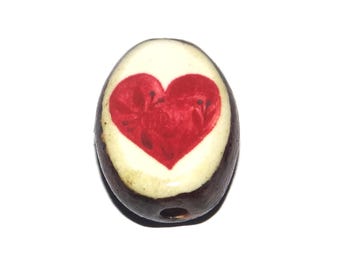Ceramic Heart Focal Bead Handmade Pottery Beads 20mm PP7-1