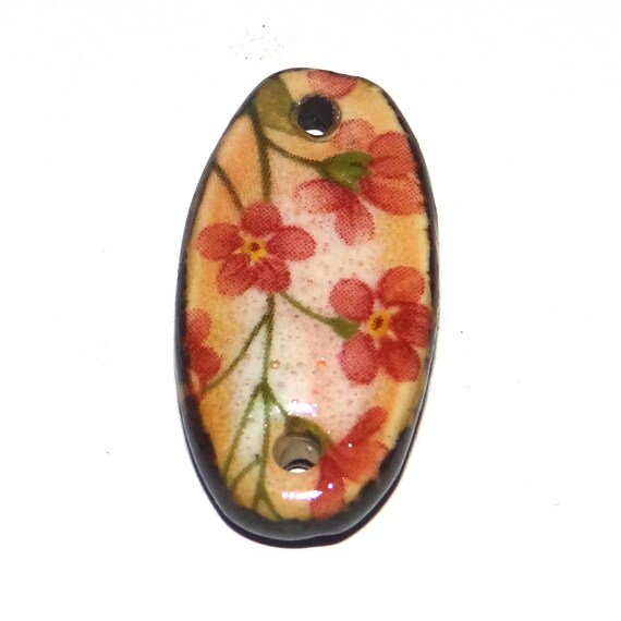 Ceramic Floral Pendant Handmade Focal Porcelain 25mm CC5-2