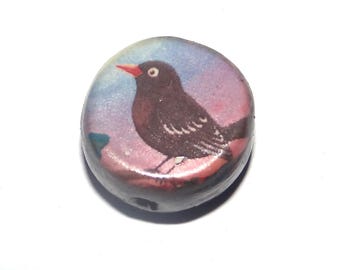 Ceramic Blackbird Focal Bead Handmade Pottery Beads 16mm PP4-2