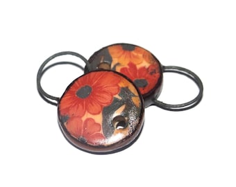 Ceramic Floral Charms Earring Bead Pair 19mm CC5-4