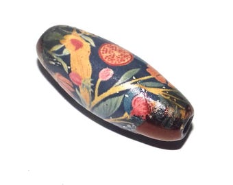 Ceramic Floral Focal Bead Handmade Pottery Beads 25mm PP2-1