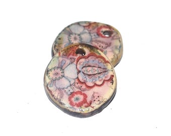 Ceramic Flower Charms Beads Pair Porcelain 20mm CC4-3