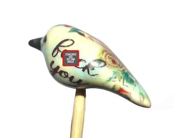 Ceramic Bird Bead Focal Handmade Rustic Floral Quote Word Sculpture Porcelain 30mm