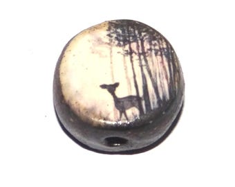 Ceramic Deer Forest Focal Bead Handmade Pottery Beads 17mm PP7-4