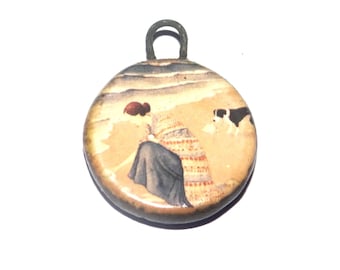 Ceramic Dog Walk Beach Charm Pendant Porcelain Handmade 27mm CC9-4