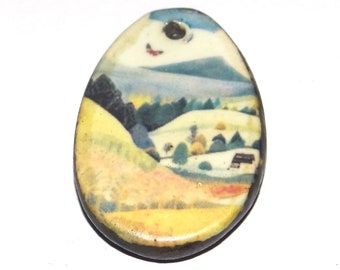 Ceramic Landscape Pendant Handmade Focal Porcelain 30mm CC7-4