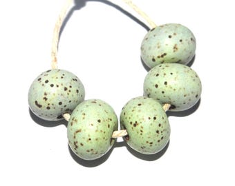 Ceramic Mint Matte Speckled Bead Set Handmade 13mm