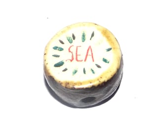 Ceramic Sea Focal Bead Handmade Pottery Beads 16mm PP1-3