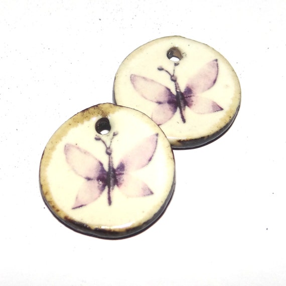 Ceramic Butterfly Earring Charms Pair Beads Handmade Rustic 18mm/0.7" CC1-4