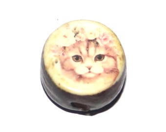 Ceramic Cat Focal Bead Handmade Pottery Beads 18mm PP7-2