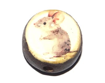 Ceramic Mouse Focal Bead Handmade Pottery Beads 17mm PP7-4