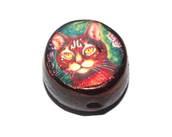 Ceramic Cat Focal Bead Handmade Pottery Beads 17-18mm BB7-1