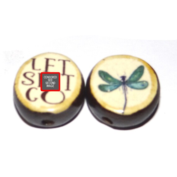 1 Ceramic Adult Sweary Bead Double Sided Quote Bead Porcelain Handmade  25mm CC7-3