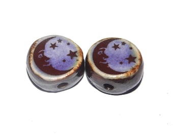 Ceramic Moon Beads Pair Porcelain 15mm CC10-3