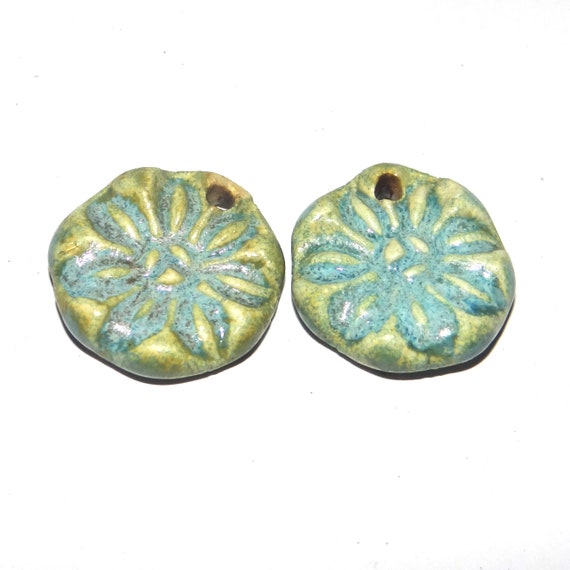 Ceramic Earring Charms Pair Beads Handmade Rustic PP1-4