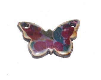 Ceramic Butterfly Flower Pendant Handmade Focal Porcelain 27x18mm PP1-1