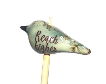 Ceramic Bird Bead Focal Handmade Rustic Floral Quote Word Sculpture Porcelain 30mm
