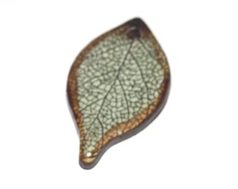 Ceramic Leaf Leaves Pendant Handmade Focal Porcelain 30mm BB10-2