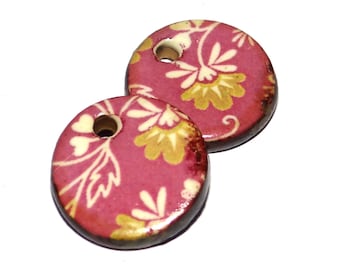Ceramic Floral Patterned Charms Earring Bead Pair 16mm PP3-2