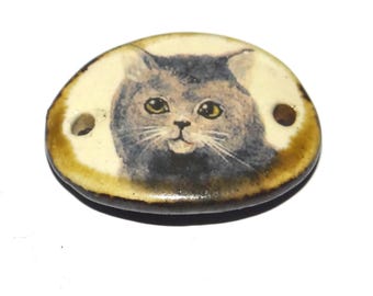 Ceramic Cat Bracelet Bar Cuff Porcelain 27mm PP8-2