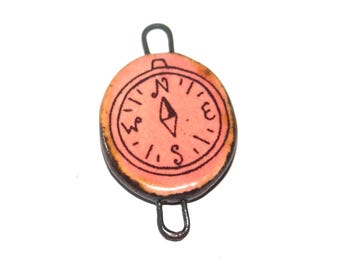 Ceramic Compass Connector Charm Pendant Porcelain Handmade 30mm PP9-4