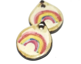 Ceramic Rainbow Charms Earring Bead Pair 18mm PP2-3