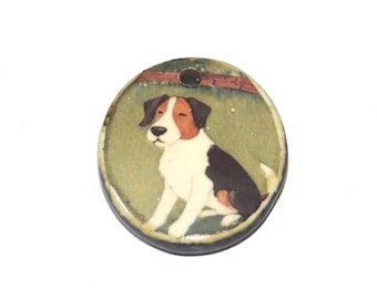 Ceramic Dog Pendant Handmade Focal Porcelain 32mm PP1-3