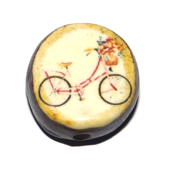 Ceramic Bicycle Focal Bead Handmade Pottery Beads 24mm PP10-1