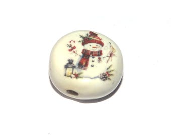 Ceramic Snowman Focal Bead Handmade Pottery Beads 17mm BB1-2