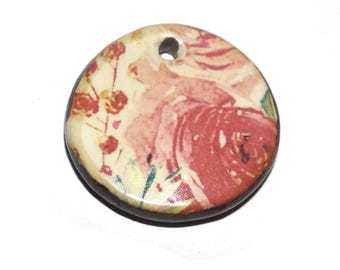 Ceramic Floral Pendant Handmade Focal Porcelain 25mm CC7-2