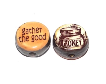 1 Ceramic Dragonfly Double Sided Quote Bead Porcelain Handmade 13mm BB4-1