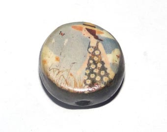 Ceramic Meadow Walk Focal Bead Handmade Pottery Beads 16mm PP4-2