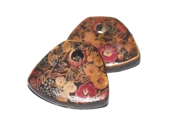 Ceramic Floral Charms Beads Pair Porcelain 14mm CC10-4