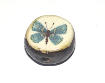 Ceramic Butterfly Focal Bead Handmade Pottery Beads 16-18mm BB1-2