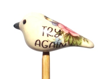Ceramic Bird Bead Focal Handmade Rustic Floral Quote Word Sculpture Porcelain 30mm