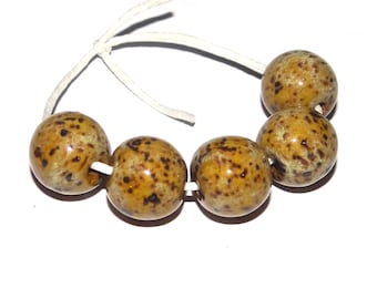 Ceramic Curry Speckled Bead Set Handmade 13mm