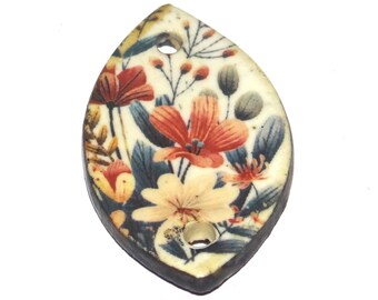 Ceramic Flower Pendant Handmade Focal Porcelain 30mm PP5-3