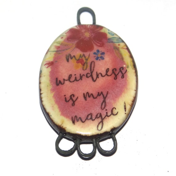 Ceramic Quote Pendant Handmade Focal Porcelain 30mm CC6-4