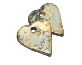 Ceramic Heart Floral Earring Charms Pair Beads Handmade Rustic 18mm/0.7" CC1-4