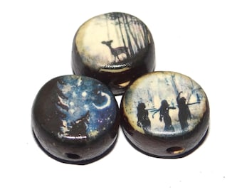 Ceramic Forest Bead Beads Porcelain Handmade 15mm PP9-1