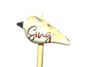 Ceramic Bird Bead Focal Handmade Rustic Floral Quote Word Sculpture Porcelain 30mm