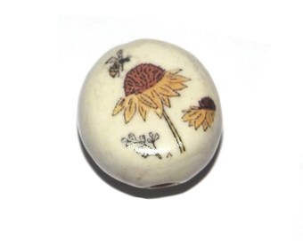 Ceramic Bee Focal Bead Handmade Pottery Beads 17mm PP6-4