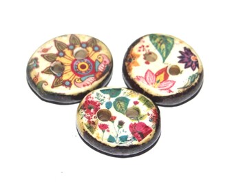 Ceramic Floral Patterned Buttons Handmade Unique Rustic 13-15mm CC9-1