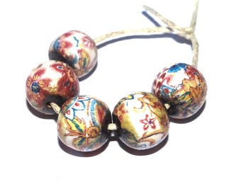 Ceramic Floral Bead Set Handmade Porcelain 11mm
